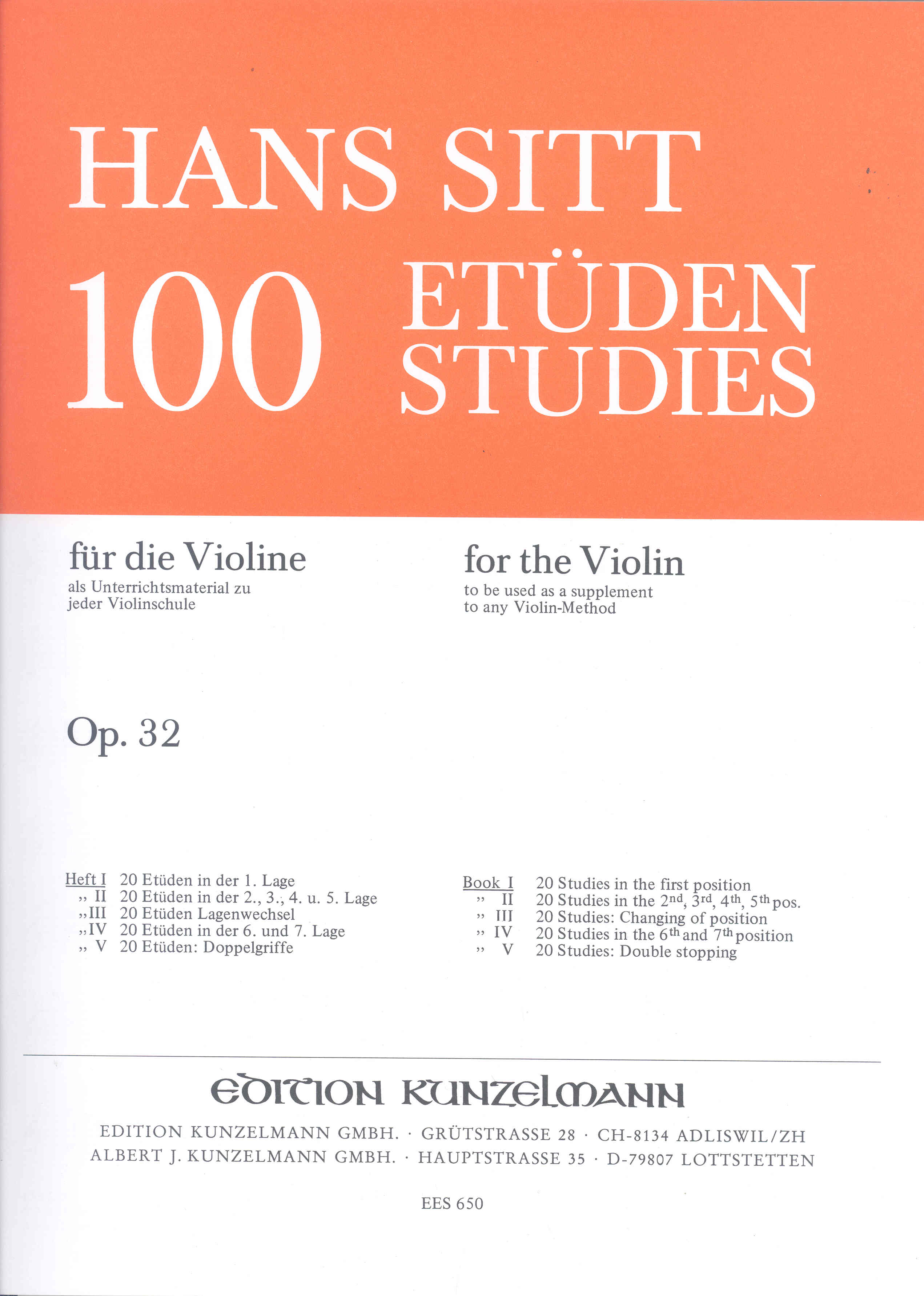 Sitt 100 Studies Op32 Vol 1 Violin Sheet Music Songbook