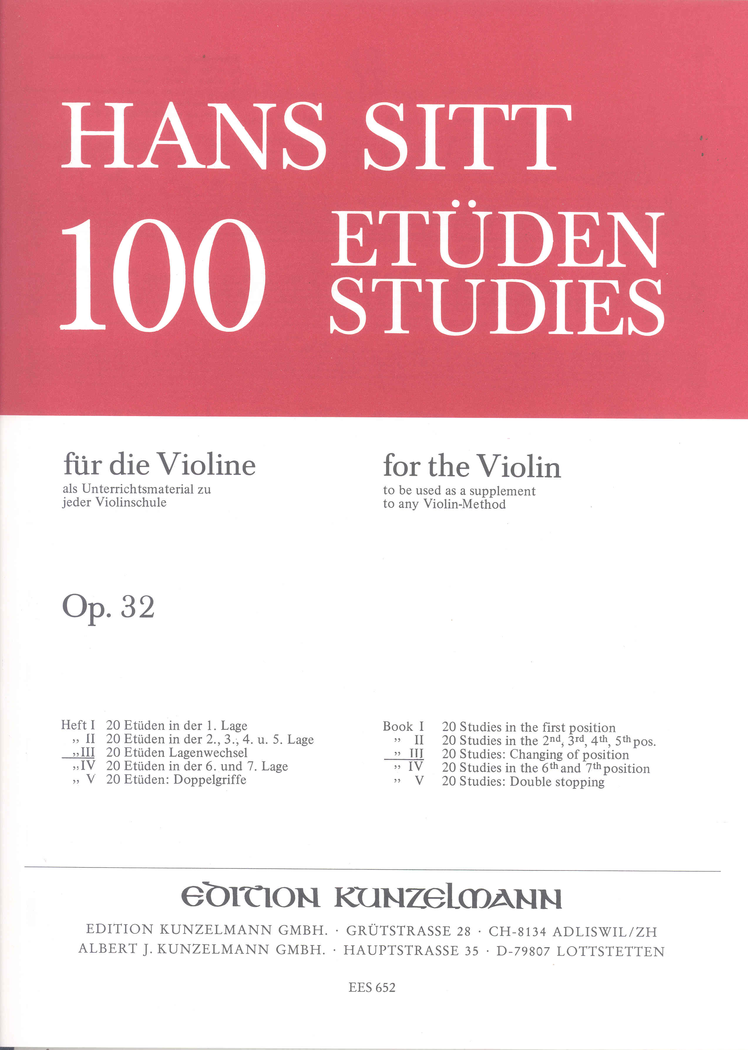Sitt 100 Studies Op32 Vol 3 Violin Sheet Music Songbook