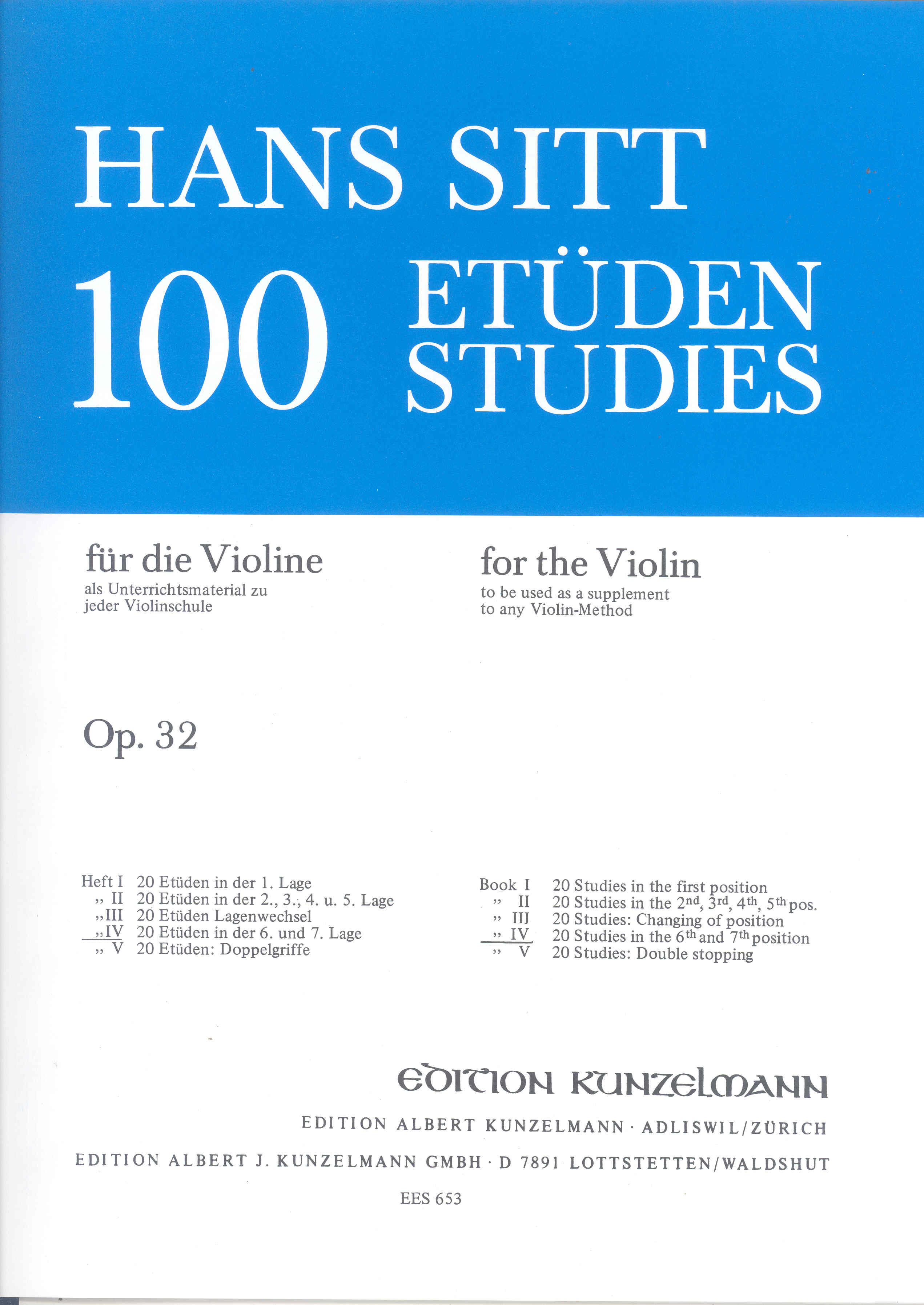 Sitt 100 Studies Op32 Vol 4 Violin Sheet Music Songbook