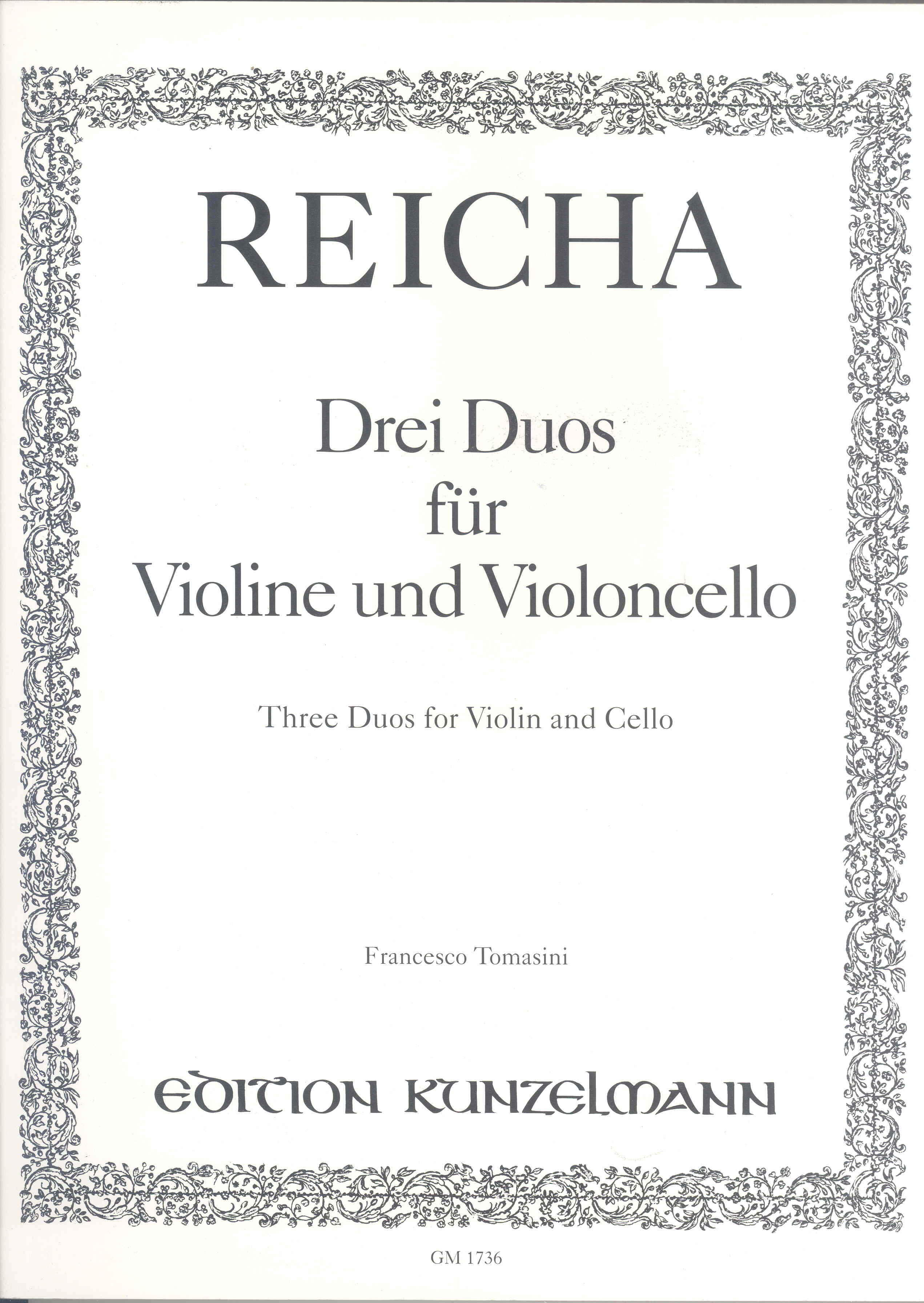 Reicha 3 Duos Violin & Cello Sheet Music Songbook