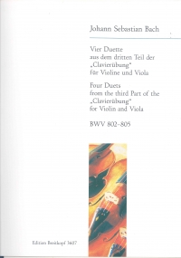 Bach 4 Duets From Clavieruebung Bwv802-5 Vln & Vla Sheet Music Songbook