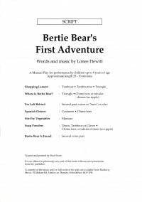 Bertie Bears First Adventure Hewitt Libretto Sheet Music Songbook