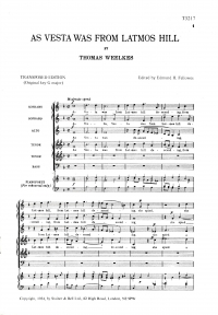 As Vesta Was From Latmos Hill Weelkes Ssattb Sheet Music Songbook