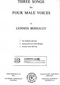 Three Songs For Four Male Voices Arr Berkeley Sheet Music Songbook