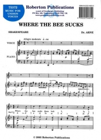 Where The Bee Sucks Arne Unison Sheet Music Songbook