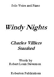 Windy Nights Stanford Unison Sheet Music Songbook