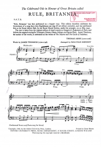Rule Britannia Arne/sargent Satb Sheet Music Songbook