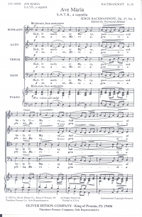 Ave Maria Rachmaninoff Op37 No 6 Satb Sheet Music Songbook