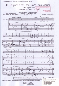 Easter Hymn Mascagni Ssaa O Rejoice That The Lord Sheet Music Songbook