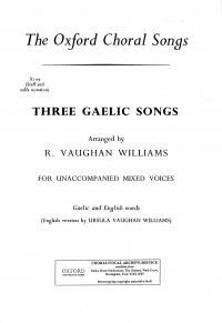 3 Gaelic Songs Vaughan-williams Satb Sheet Music Songbook