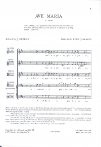 Ave Maria Byrd Choral Satbb Sheet Music Songbook