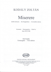 Miserere Kodaly Sulyok 1st Edition Ssaattbb Sheet Music Songbook