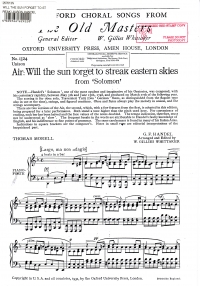 Will The Sun Forget To Streak Unison Handel Sheet Music Songbook