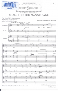 Shall I Die For Mannis Sake Maxwell Davies Sa Sheet Music Songbook