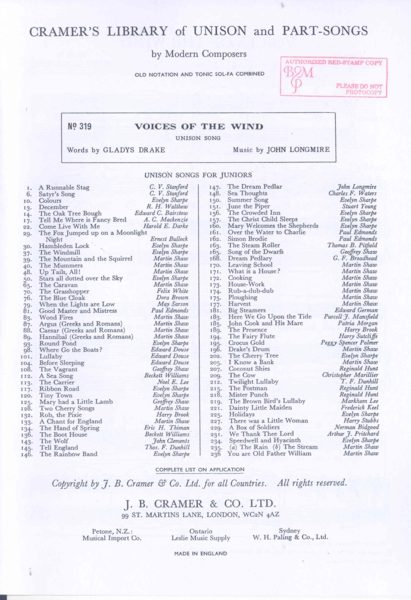 Voices Of The Wind   John Longmire       Unison Sheet Music Songbook