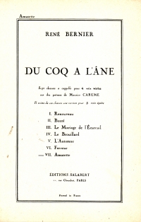Du Coq A Lane No.7 Amusette Bernier Female Choir Sheet Music Songbook