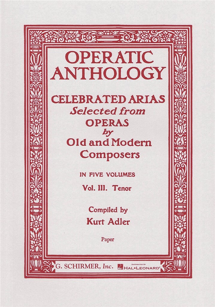 Operatic Anthology Vol 3 (adler) Tenor Voice Sheet Music Songbook