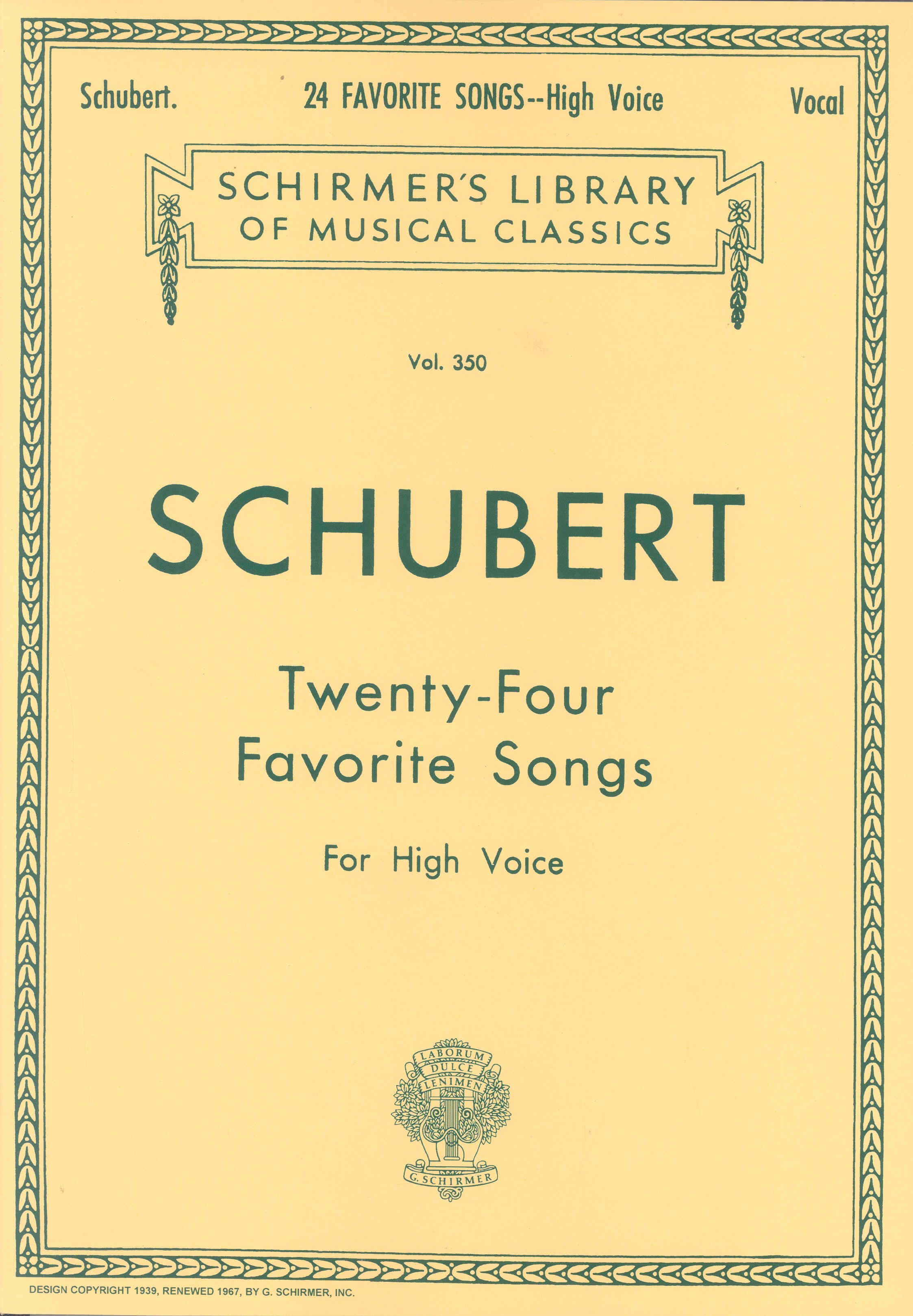 Schubert Twenty Four Favourite Songs High Sheet Music Songbook