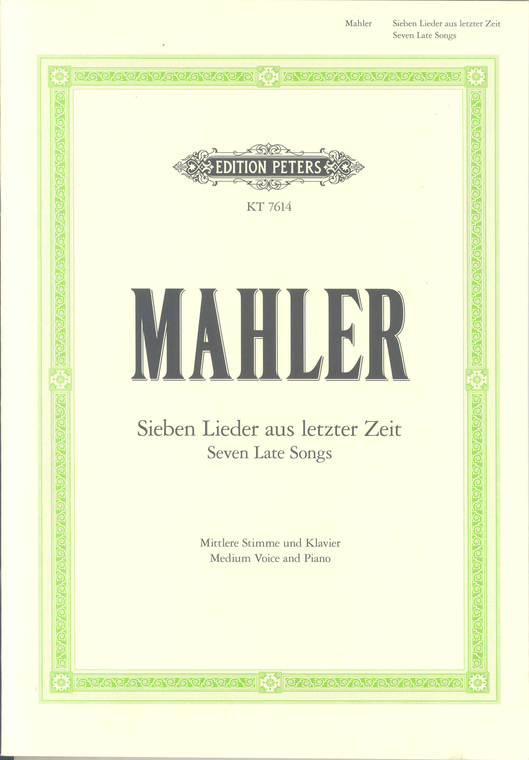 Mahler 7 Late Songs Medium Voice German & English Sheet Music Songbook
