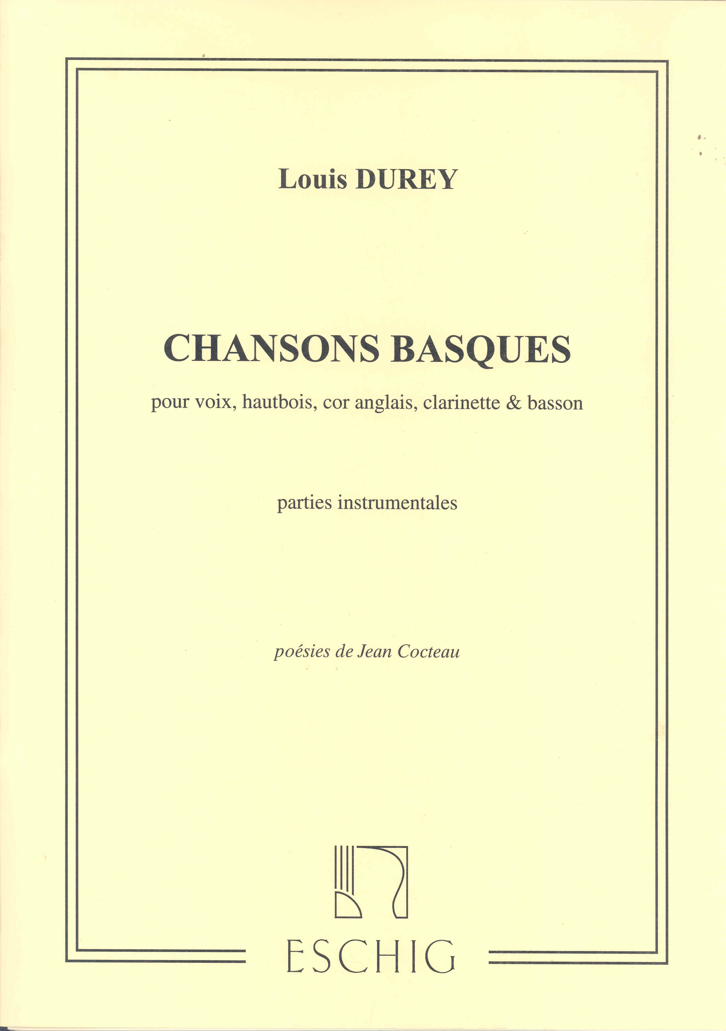 Durey Chanson Basques Op23 Voice & Wind Quartet Sheet Music Songbook