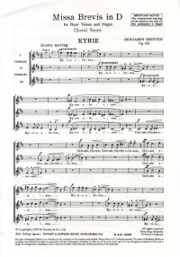 Britten Missa Brevis D Op63 Choral Score Sheet Music Songbook