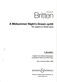 Britten A Midsummer Nights Dream Op64 Libretto Sheet Music Songbook