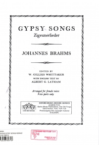 Brahms Gypsy Songs Female Voice Ssa Sheet Music Songbook
