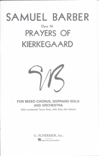 Barber Prayers Of Kierkegaard Vocal Score Sheet Music Songbook
