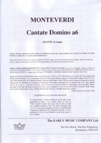 Monteverdi Cantate Domino (1620) Ssattb Sheet Music Songbook
