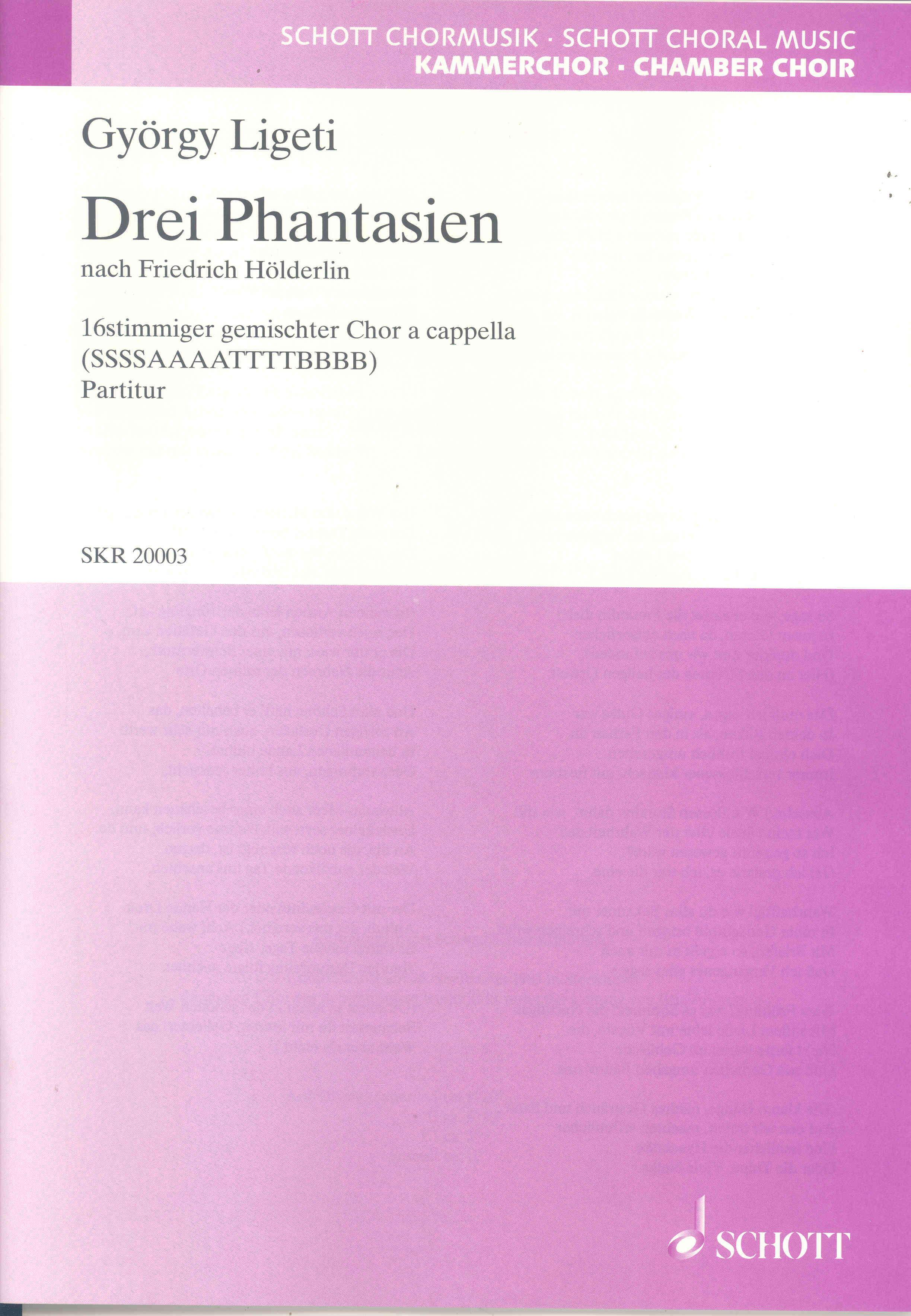 Ligeti 3 Phantasien Choral Score Min 20 Copies Sheet Music Songbook