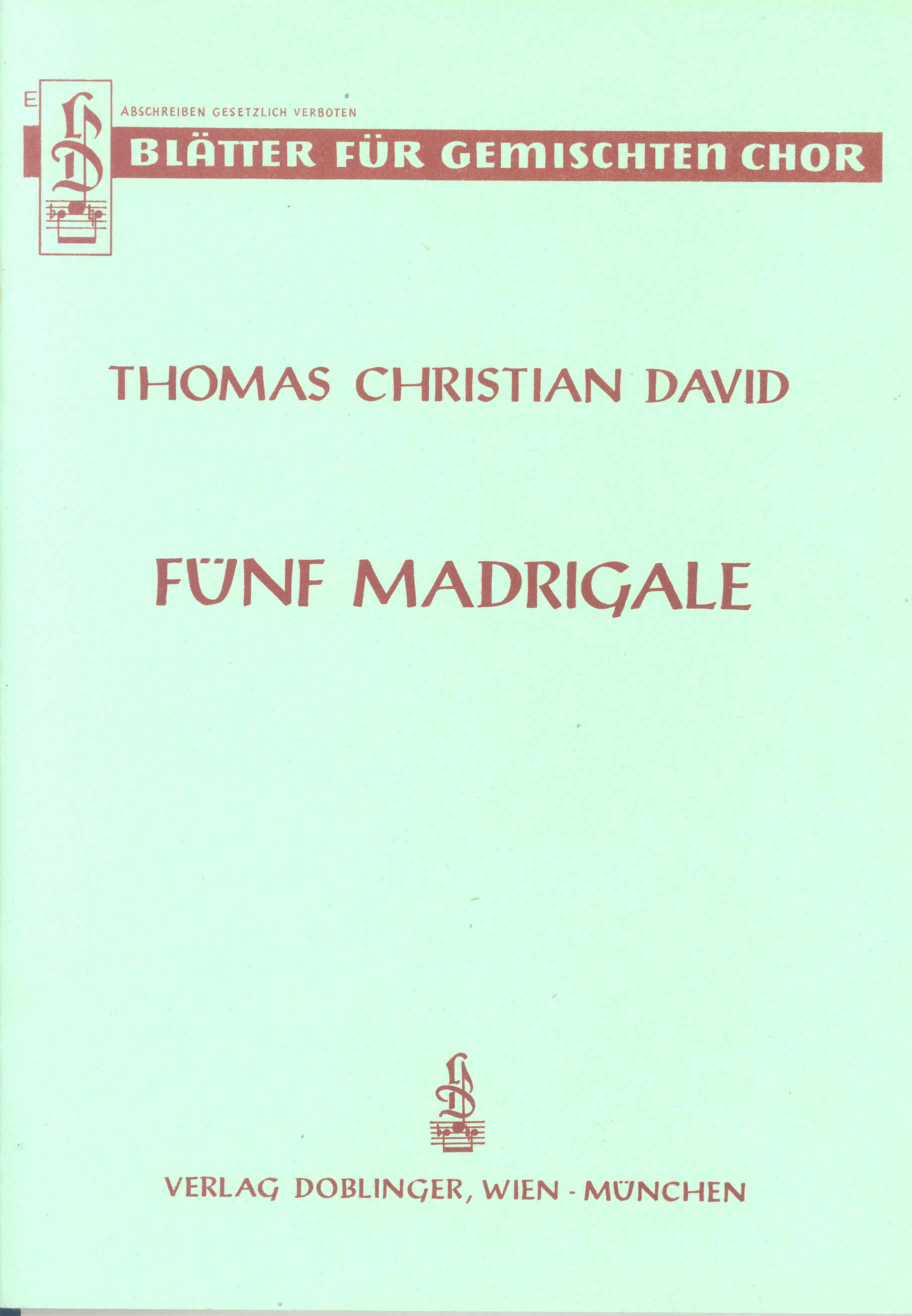 David 5 Madrigale Mixed Choir Sheet Music Songbook