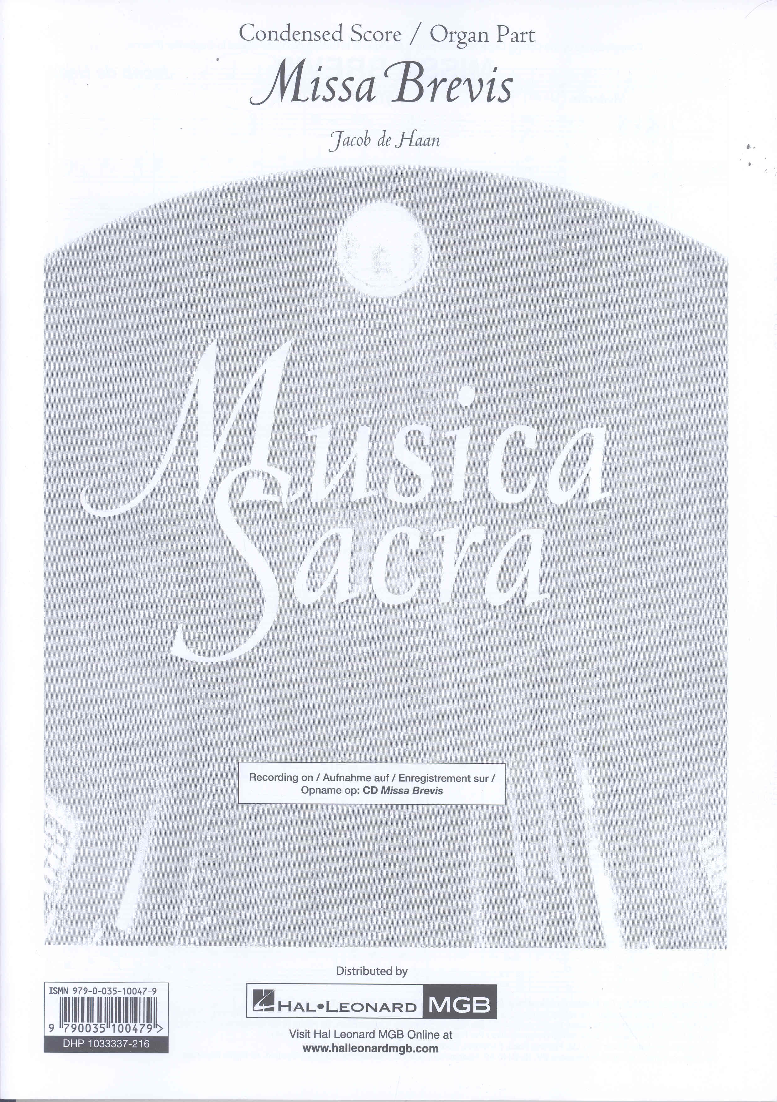 De Haan Missa Brevis Satb & Accompaniment Score Sheet Music Songbook