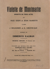 Kalman Violette De Montmartre Libretto Sheet Music Songbook