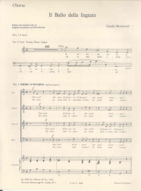 Monteverdi Il Ballo Delle Ingrate Choral Score Sheet Music Songbook