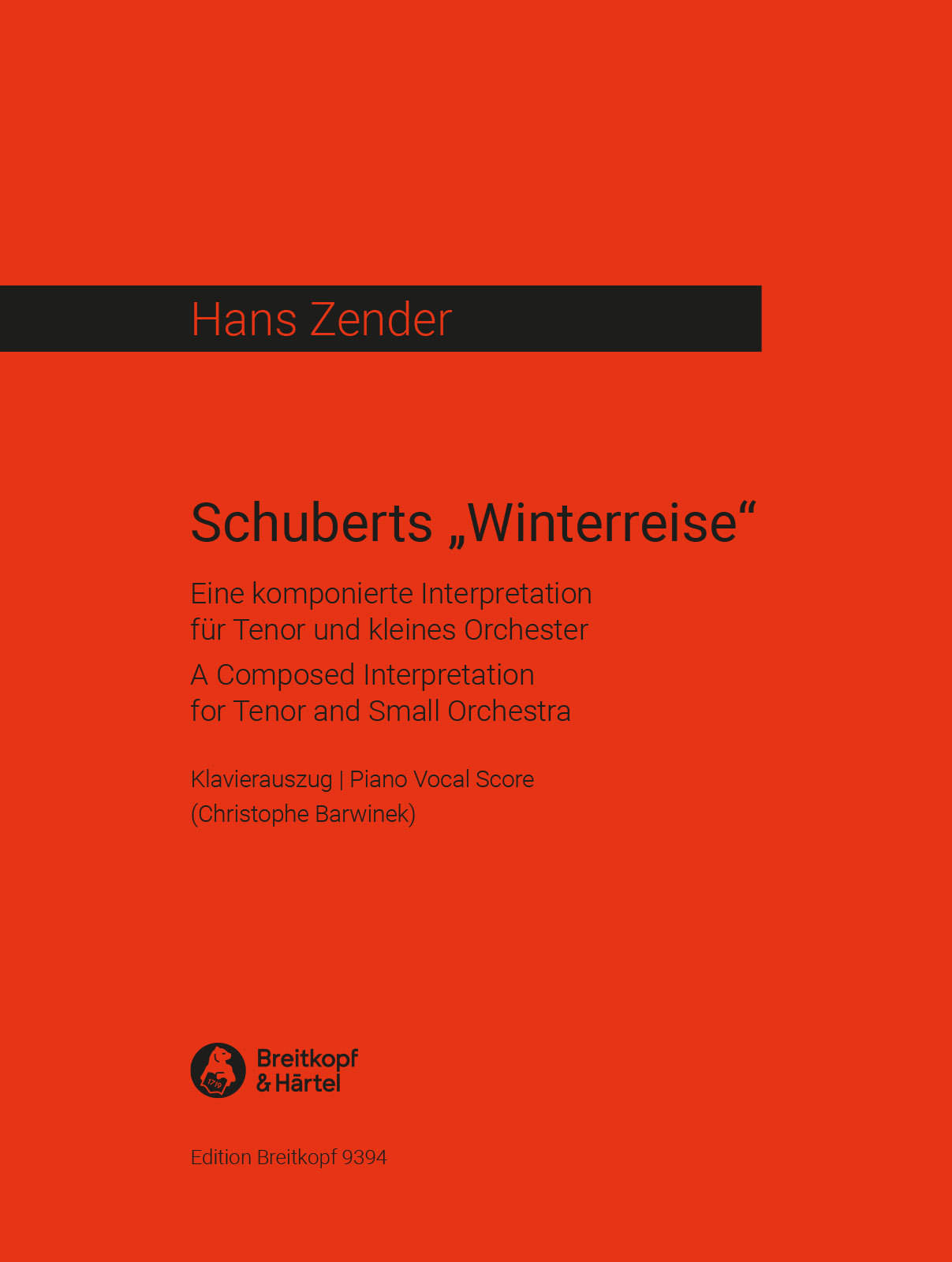Zender Schuberts Winterreise Vocal Score Sheet Music Songbook