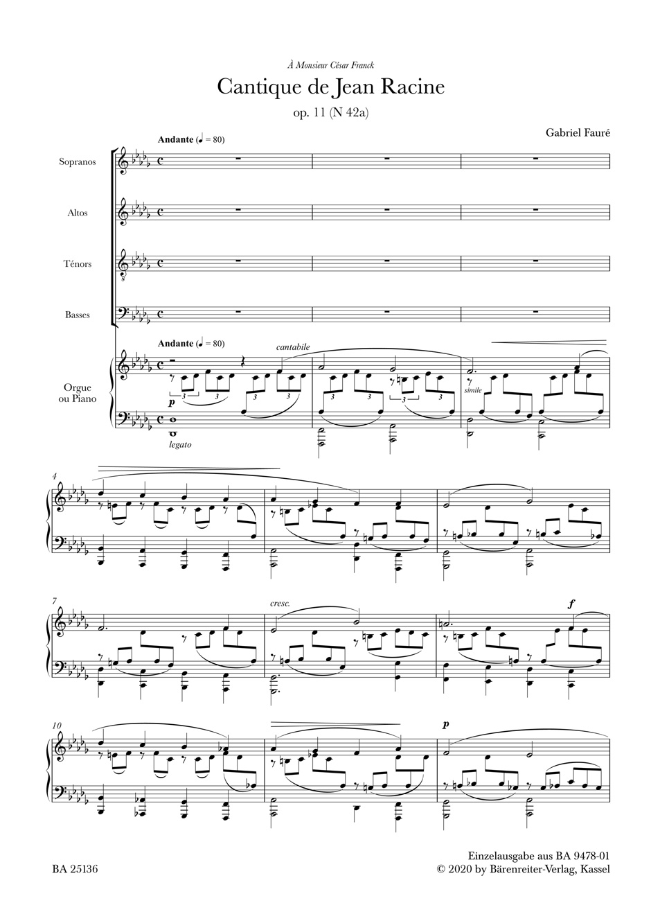 Faure Cantique De Jean Racine Op11 N 42a Chsc Sheet Music Songbook