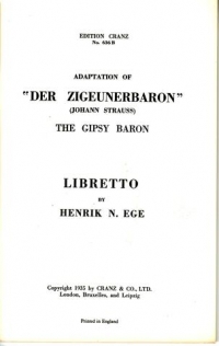 Strauss J Der Zigeunerbaron Libretto Sheet Music Songbook