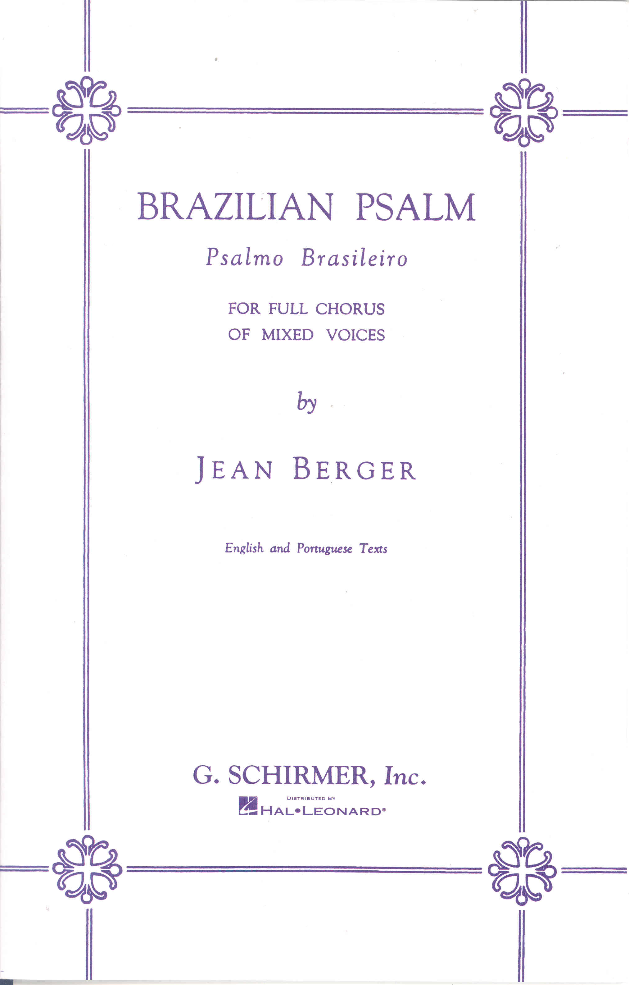 Berger Brazilian Psalm Satb Vocal Score Sheet Music Songbook