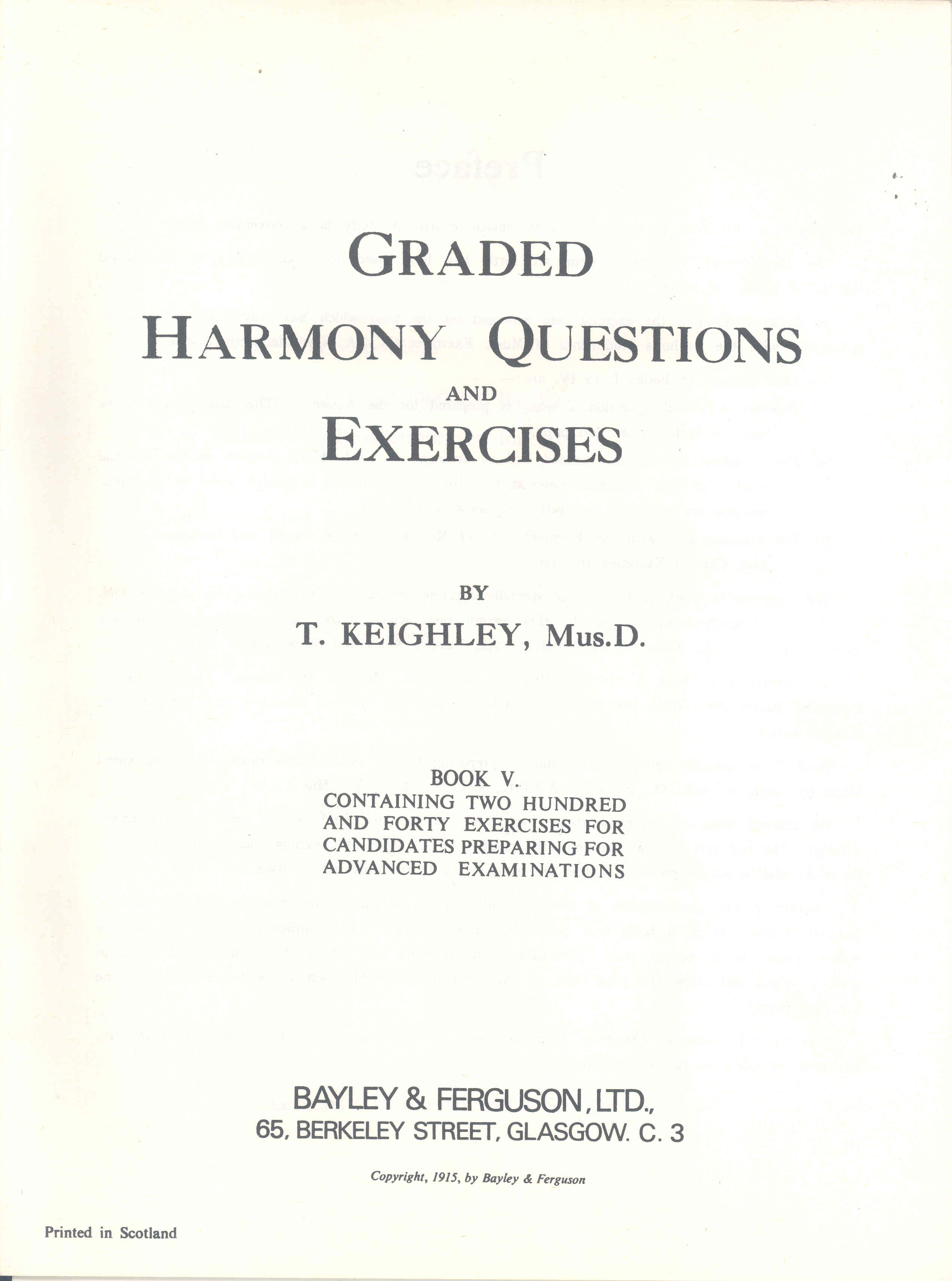 Keighley Graded Harmony Questions & Exercises Bk 5 Sheet Music Songbook