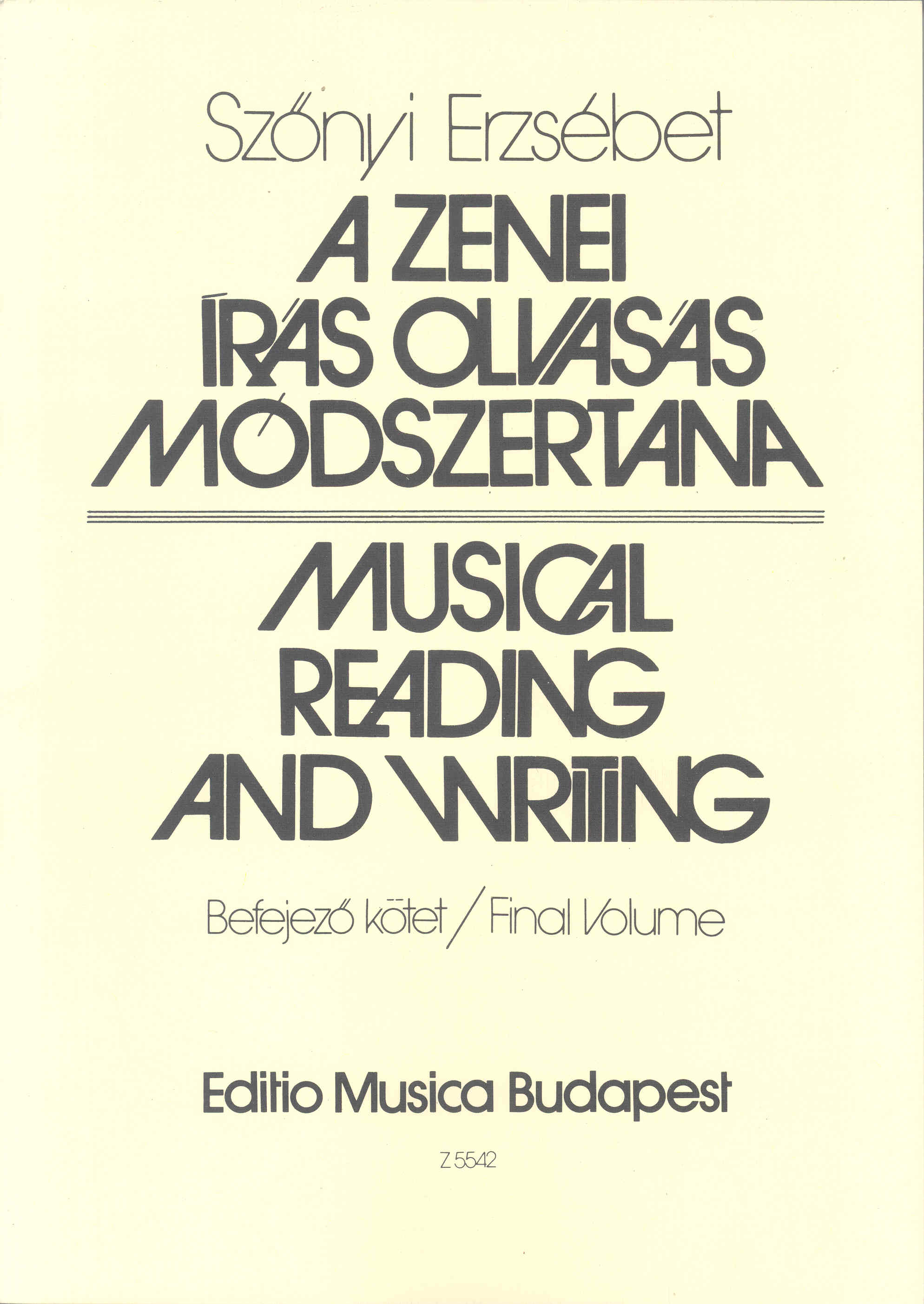 Szonyi Musical Reading & Writing Advanced Level Sheet Music Songbook