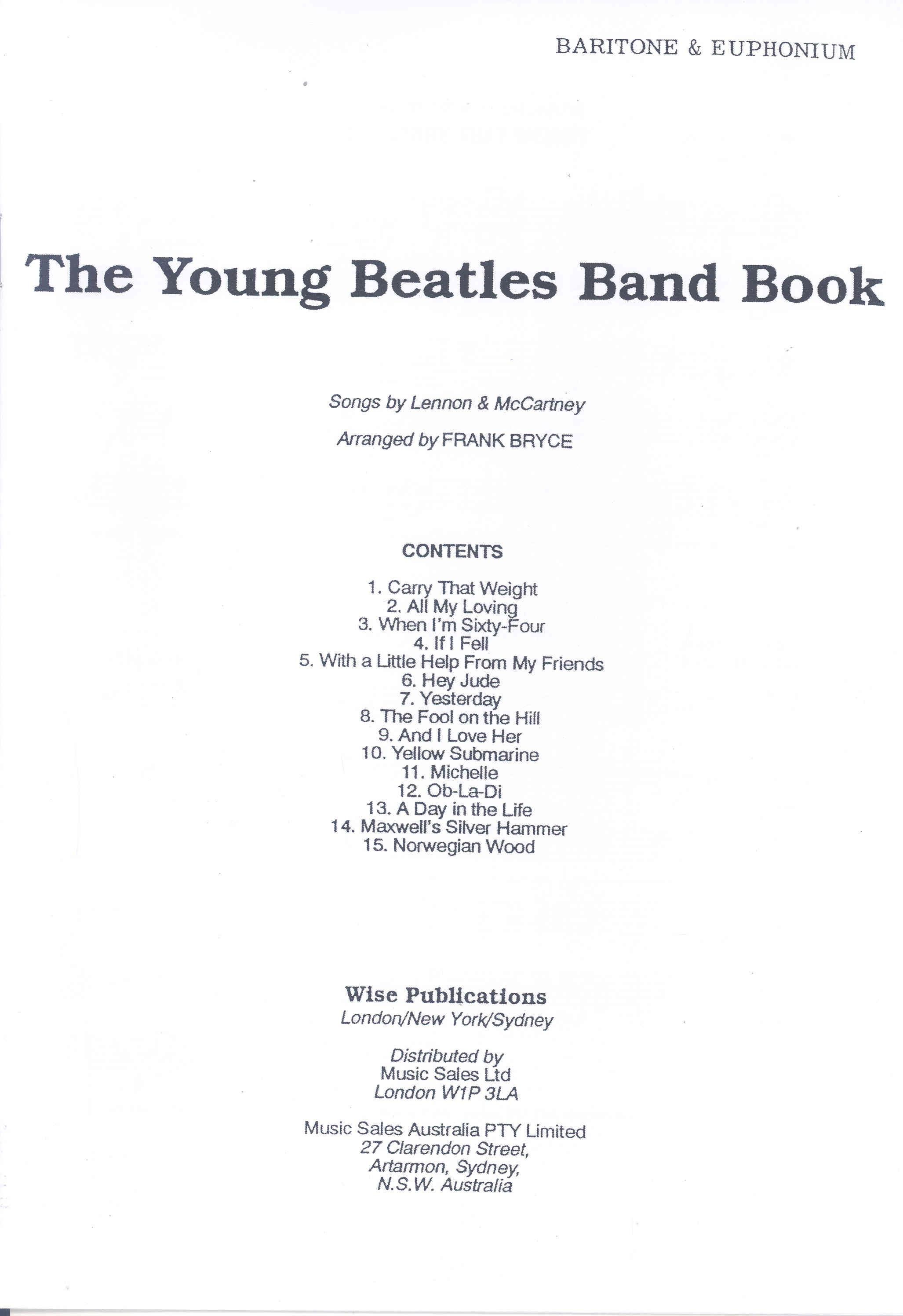 Young Beatles Band Book Bb Baritone/euph Book Sheet Music Songbook