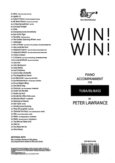 Win! Win! Tuba/eb Bass Piano Accompaniments Sheet Music Songbook