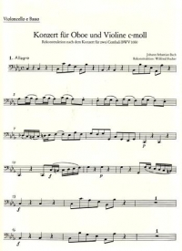 Bach Concerto Cmin (violin & Oboe) Cello/bass Part Sheet Music Songbook