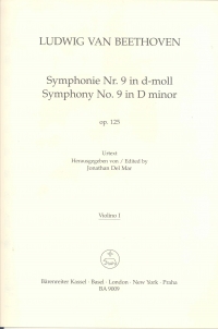 Beethoven Symphony No 9 Op125 Dmin Violin 1 (ba) Sheet Music Songbook