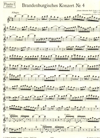 Bach Brandenburg Concerto No 4 Flute 1 Part Sheet Music Songbook