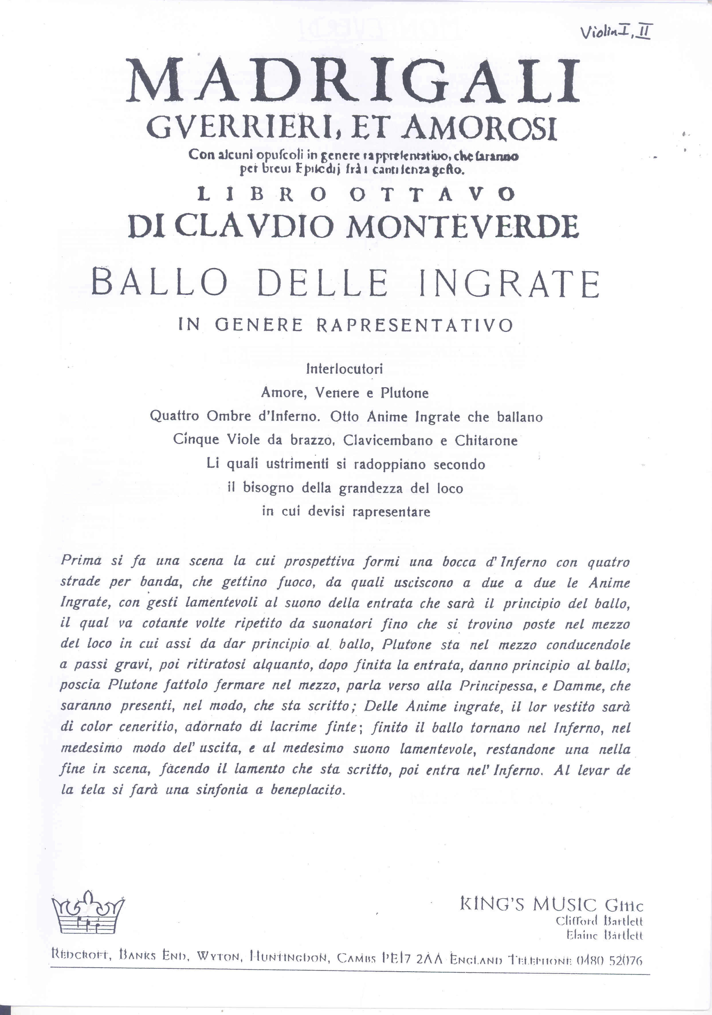 Monteverdi Ballo Dell Ingrate Str Pts/chorus Sc Sheet Music Songbook