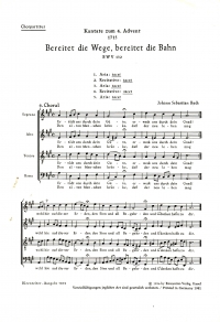 Bach Cantata No 132 Bereitet Die Wege Choral Score Sheet Music Songbook