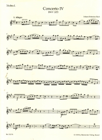 Bach Concerto For Keyboard No 4 In A (bwv1055)vln1 Sheet Music Songbook