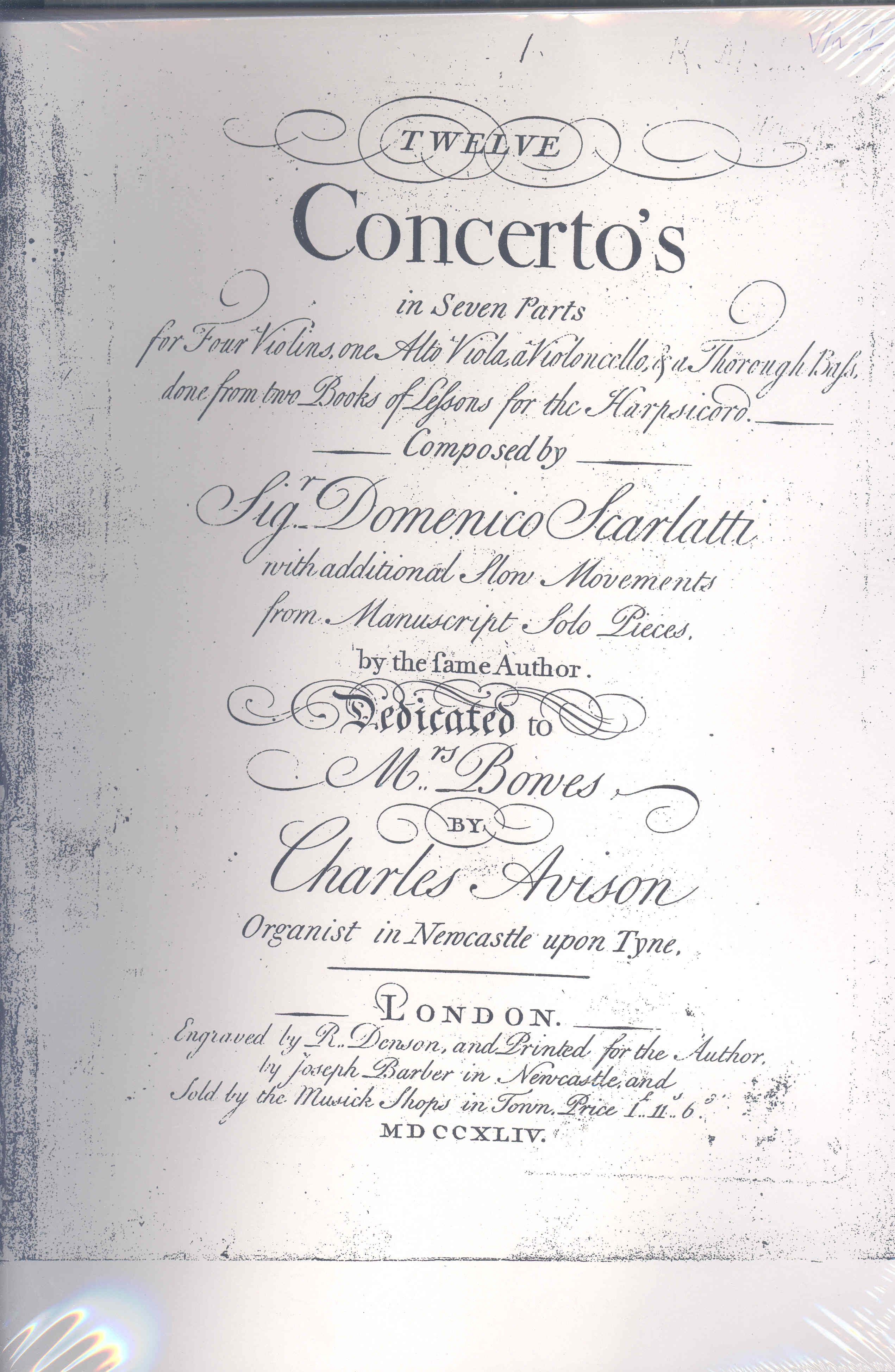Avison 12 Concertos After Scarlatti Orch Set Sheet Music Songbook