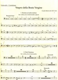 Monteverdi Della Vespere Beata Vergine Cello Part Sheet Music Songbook